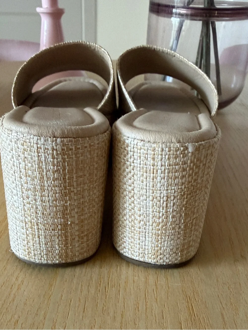 Azalea Wang Neutral Beige Woven Platform Slide Sandals - Women